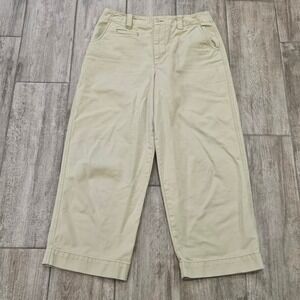 Madewell Relaxed Wide-Leg Cropped Chinos Cinch Back Size 8 Khaki Cotton Trousers